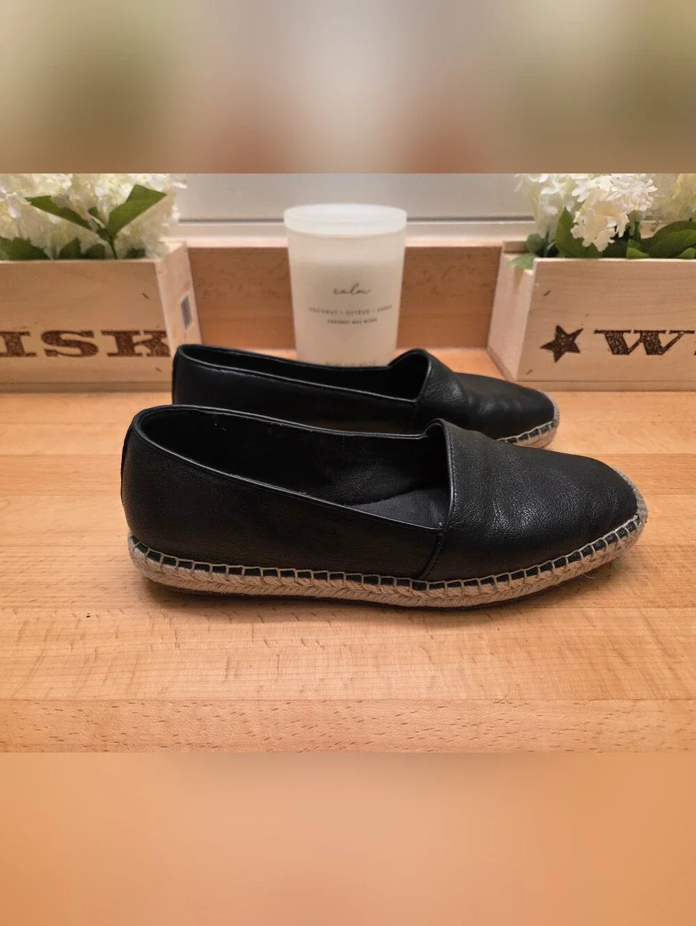 Cole Haan Cloudfeel Keely A-Line Espadrille Black Leather Womens Size 7